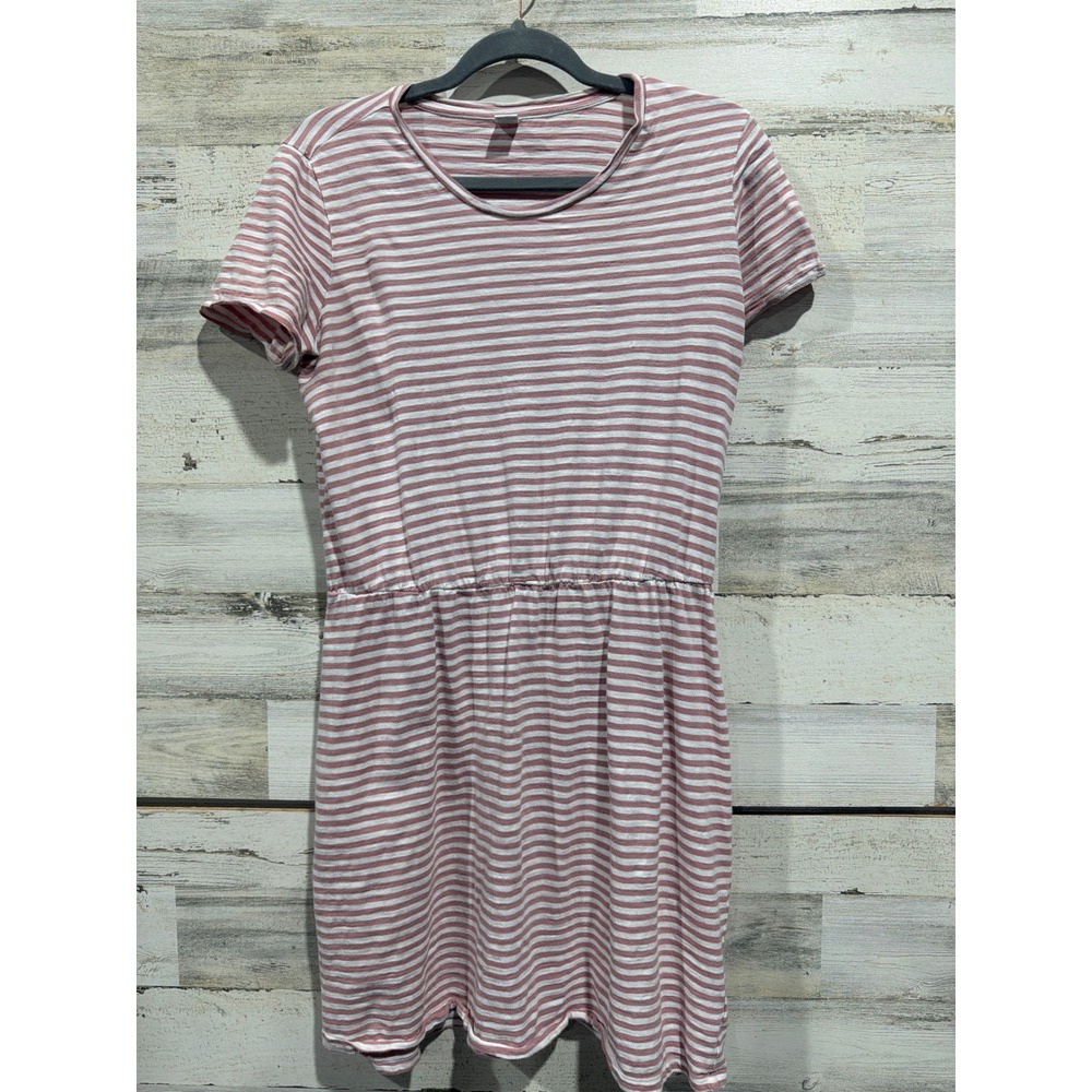 Old Navy T-Shirt Dress Women Medium Rose Striped Cotton Coastal EUC
